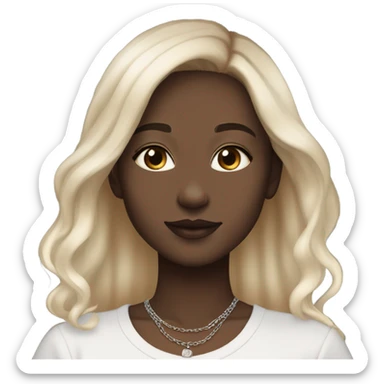 pale skinned girl with light brown to platinum blonde ombre hair and brown eyes, wearing a square neck black top and silver necklaces sticker