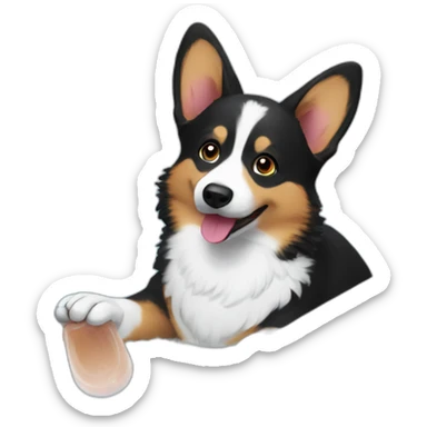 Black corgi takes bath sticker