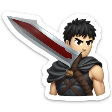 angry berserk guts carrying a huge sword on his shoulder framed on his bust sticker