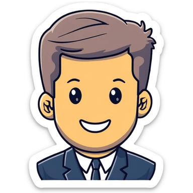 John F. Kennedy portrait with his classic hairstyle and smile sticker