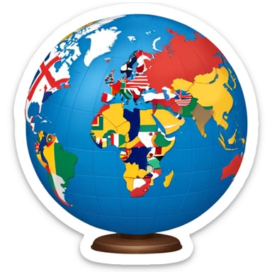 A globe showing Earth with small country flags around it or embedded on the continents sticker