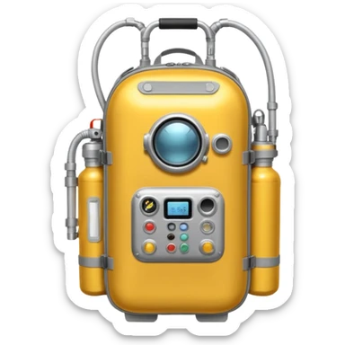 astronaut life support backpack with oxygen tanks and tubes, metallic silver equipment emoji style sticker