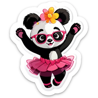  Cute female Panda wearing a tutu and glasses with a flower above 1 ear dancing  sticker