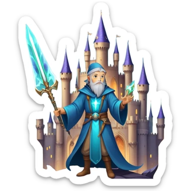 Fantasy and Sci-Fi Movies: A magical collage with a glowing sword, flying dragons, and futuristic spaceships. Stars and planets shimmer in the background, with a mystical castle and an ancient wizard holding a staff. The atmosphere is epic, otherworldly, and adventurous. Transparent background. sticker