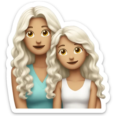 mum with straight long White hair and daughter with long curly brown and blonde hair hugging sticker