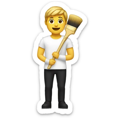 Person holding a golden brush in white and black clothing with a straight position and chin up sticker