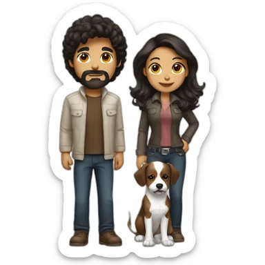 Graphic designer dark hair with brown white dog sticker