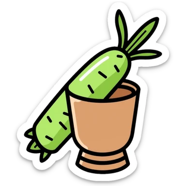 wasabi grinder with fresh wasabi root, traditional Japanese utensil sticker