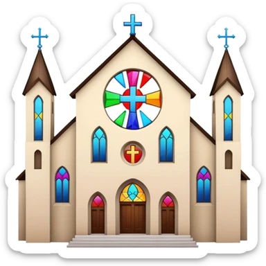 Catholic church with cross and colourful glass windows sticker