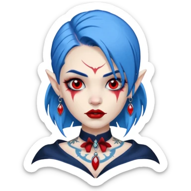 wampire with blue hair and face tattooed and extra big earing sticker
