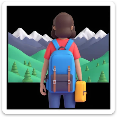portrait of girl back packing mountains in background, close up pose sticker
