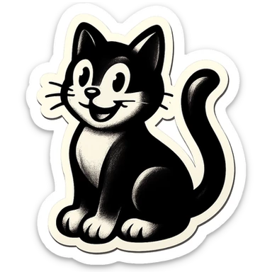black and white cat, retro sticker style, bold outlines, no color sticker