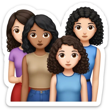 Three girls ,  two with black hair and one with brown, one black haired girl has pin straight hair, the other has curly hair and the brunette has brown hair. All of them with their back facing me sticker