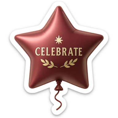 shiny burgundy star shaped party balloon with metallic shine and celebration theme sticker