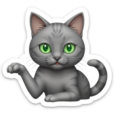 gray cat with green eyes with claws out sticker