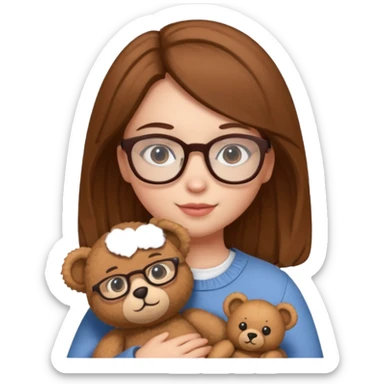  girl with single teddy bear she is wearing glasses sticker