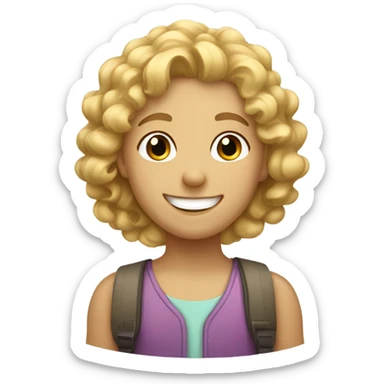 smiling girl with blonde curly hair boy  sticker