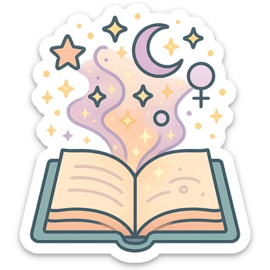 open book with magic flying out — magical symbols, glow, stars, Chinese eastern style, thin clean outlines, soft rounded shapes, pastel palette #98B5BC, #B5B3C1, #C9A3C9, #E4C0CA, #F7DCD1, #F7C0AA, detailed shadows and highlights, soft lighting, transparent background, no decorative elements sticker