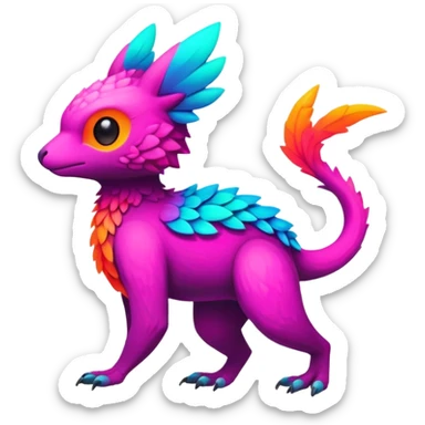 lush warm-colored colorful neon-colored Fakémon-Trico-creature (full body) sticker