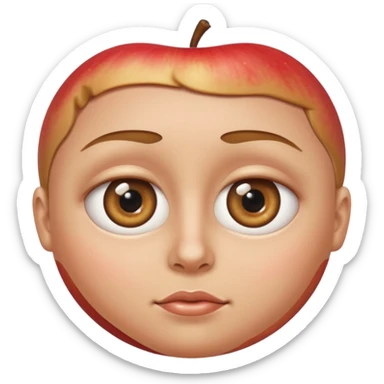 person with one big eye and one small eye, realistic eye shapes, apple emoji style sticker