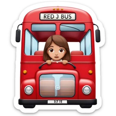  Little white girl with brown hair on a double-decker red bus sticker