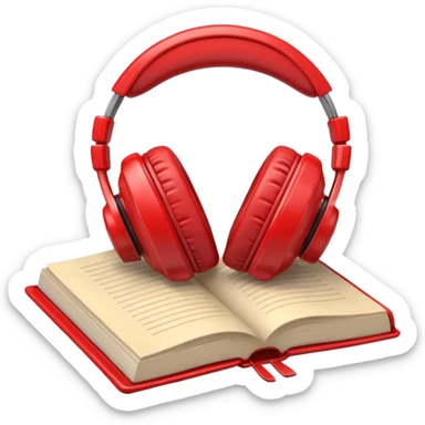 Red headphones laying on a closed red book emoji sticker