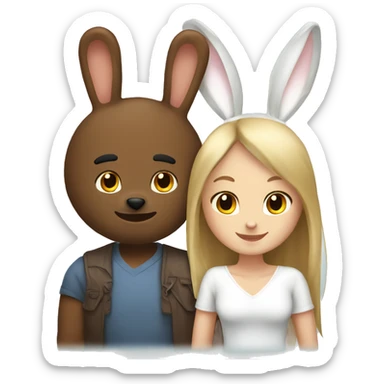 Brown male Bear and white girly bunny dating sticker