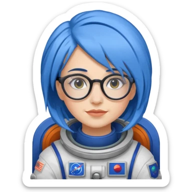 Female astronaut with blue hair, wear glasses, non helmet sticker