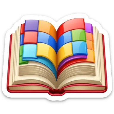 an open book with brightly colored tile samples sticker