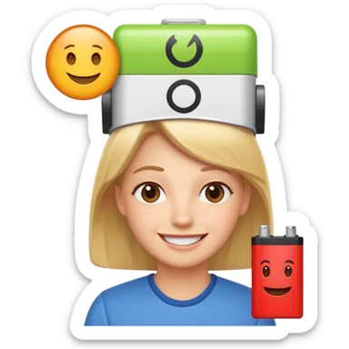 A kindergardenteacher with an empty battery icon above their head. sticker