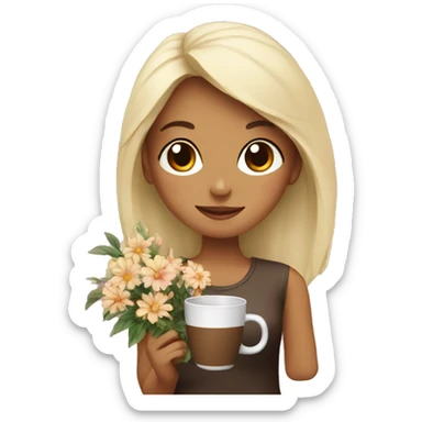 Girl with flowers and coffee sticker