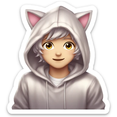Cute Kawaii Beautiful Gorgeous Sparkly Shiny Blushing Anime Style Catboy With Pretty Hair And Hoodie sticker