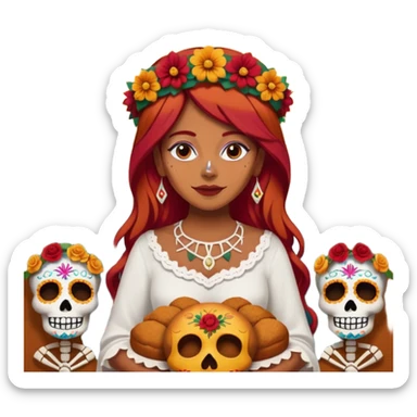 Día de muertos cabello rojo pan de muerto papel picado sticker