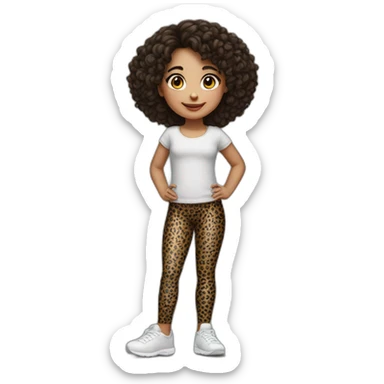 European curly dark hair girl in leopard leggings sticker