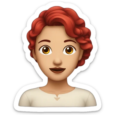 mujer con cabello rojo ondulado por debajo el hombro, ojos color marron   sticker