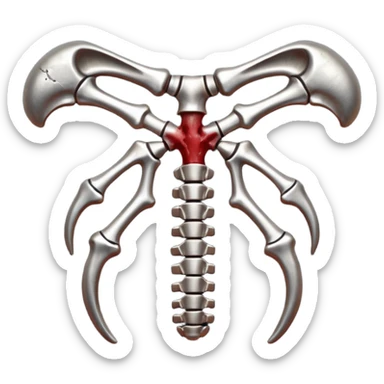 metallic anatomic bones with traces of blood, steel texture, dark dramatic tone, clean background sticker