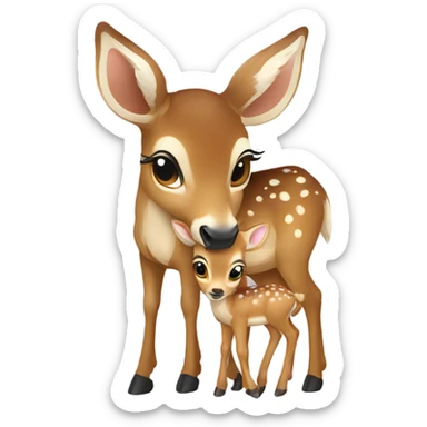 Mother deer kissing baby deer  sticker
