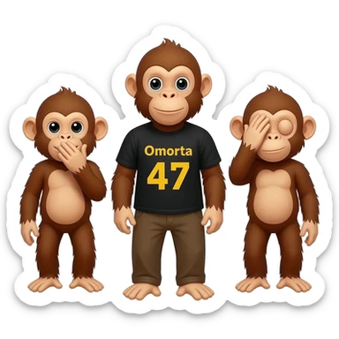 Monkey saying Omerta 47 ! With a black shirt having 3 monkeys one covering his mouth other one  covering his ears and other one covering his eyes sticker