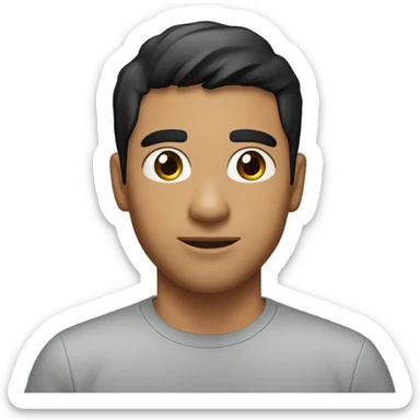 A head and shoulders shot of a 32 year old Latino man, with short black hair,   with brown eyes wearing a t-shirt. sticker