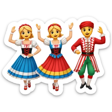 Cinematic Realistic Linđo Dance Emoji, depicted as a traditional Croatian folk dance with lively movements and colorful costumes, rendered with dynamic textures and vibrant festive lighting that captures its cultural vibrancy. sticker