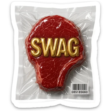 steak with gold embossed 'SWAG' text, glossy and puffy sticker