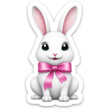 White rabbit with cute pink ribbon sticker