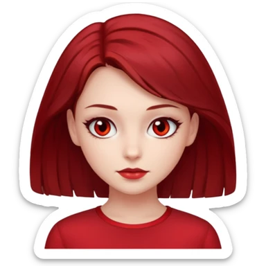 beautiful girl with dark red medium hair, red eyes and red clothes sticker