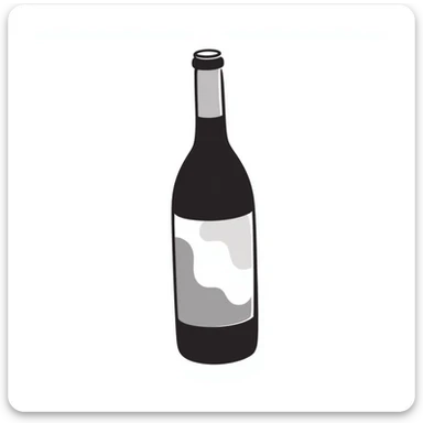 A wine bottle with label in pastel colors (dd9fb0, ffc6d3, a3bfc9, c4bee2, f1b091), hand-drawn doodle style sticker