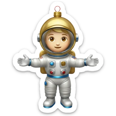 Apple iOS style 3D emoji of a vintage Soviet glass Christmas ornament shaped like a little astronaut. Shiny metallic paint, iridescent glass reflections, slightly distressed gold details. High-end
3D render, nostalgic aesthetic, isolated on a solid white background, 8k. sticker