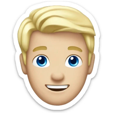 Male with blonde hair and blue eyes waving hand smiling with a Scotland sticker