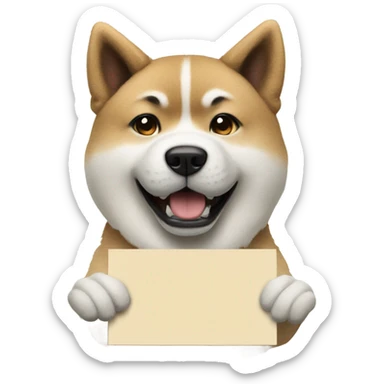 Akita holding a sign that says hi sticker