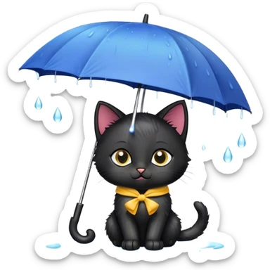 Black kitten with an umbrella in the rain sticker