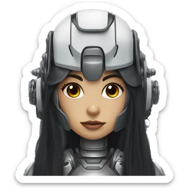 Cyborg robot girl dark long hair and helmet and long eyelashes sticker