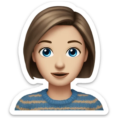 beautiful woman, straight brown hair, blue eyes, striped knit sweater sticker